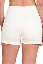 Load image into Gallery viewer, Classic High Rise Ivory Stretch Jean Shorts