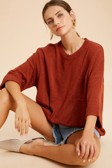 Relaxed Pullover Sweater Rust-Poppy Street
