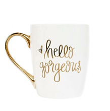 Load image into Gallery viewer, Hello Gorgeous Gold and White Coffee Mug 16 oz-Poppy Street