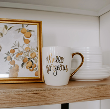 Load image into Gallery viewer, Hello Gorgeous Gold and White Coffee Mug 16 oz-Poppy Street