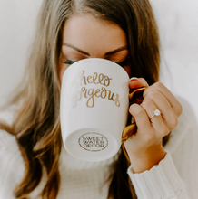 Load image into Gallery viewer, Hello Gorgeous Gold and White Coffee Mug 16 oz-Poppy Street