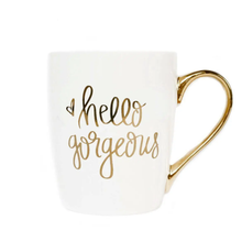 Load image into Gallery viewer, Hello Gorgeous Gold and White Coffee Mug 16 oz-Poppy Street