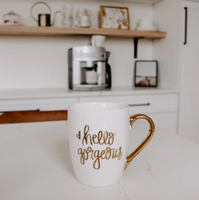 Load image into Gallery viewer, Hello Gorgeous Gold and White Coffee Mug 16 oz-Poppy Street