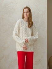 Load image into Gallery viewer, Cashmere Mix Braided Crew Neck Sweater