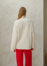 Load image into Gallery viewer, Cashmere Mix Braided Crew Neck Sweater