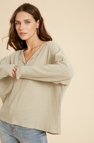 Matcha Waffle Weave Top-Poppy Street