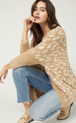 Leopard Print Faux Mohair Cardigan-Poppy Street