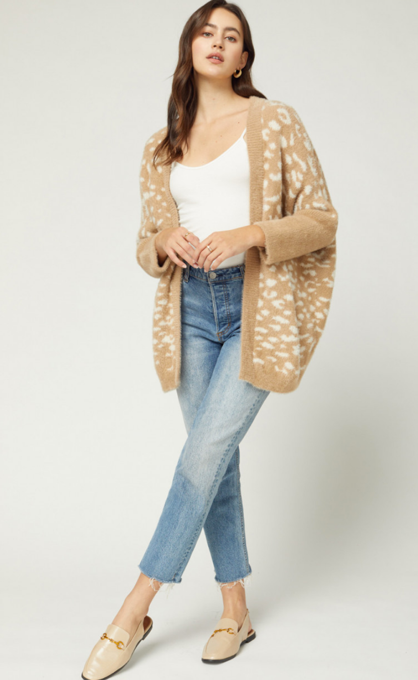 Leopard Print Faux Mohair Cardigan | Poppy Street
