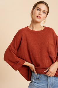 Relaxed Pullover Sweater Rust-Poppy Street