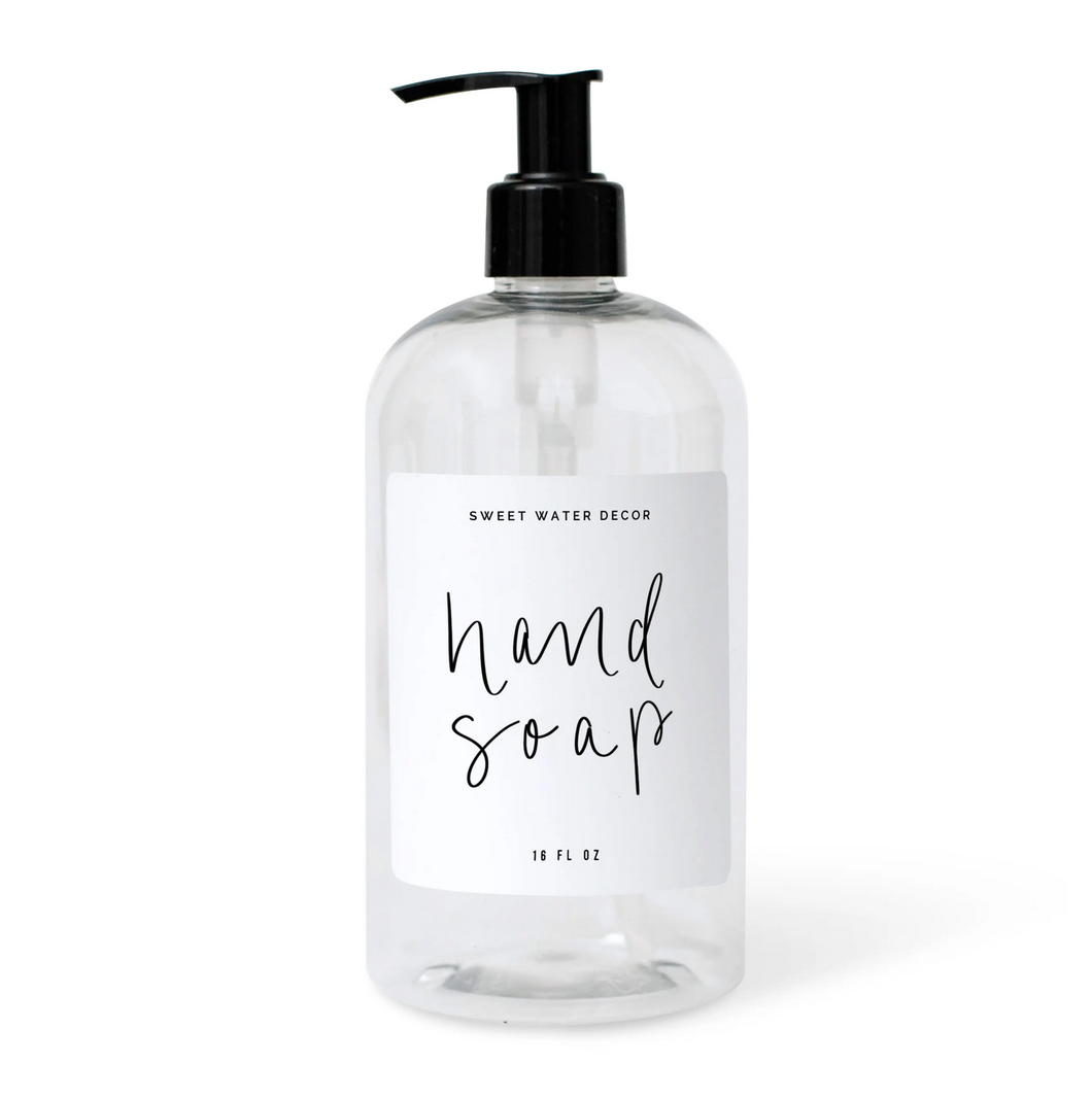 16oz Clear Plastic Hand Soap Dispenser - Cursive White Label-Poppy Street