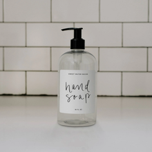Load image into Gallery viewer, 16oz Clear Plastic Hand Soap Dispenser - Cursive White Label-Poppy Street