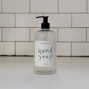 16oz Clear Plastic Hand Soap Dispenser - Cursive White Label-Poppy Street