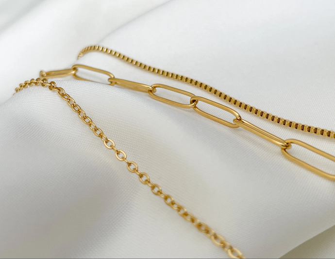 3 Tier Stainless Steel Gold Chain Necklace